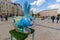 Kiev, Ukraine - April 22, 2018: Exposition of the easter rabbits painted with artists