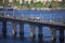Kiev, Ukraine - April 26, 2018: Paton Bridge across the Dnieper in Kiev between Pechersk and Bereznyaki. Urban landscape with