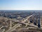 Kiev, Ukraine - April 7, 2018: aerial view roadway system in Kyiv. There are many cars on the roads.