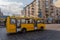 Kiev, Ukraine - Auguat 30, 2018: Yellow bus is traveling along a route on a city