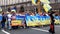 Kiev, Ukraine, August 2021: - Patriots and volunteers migrants from Luhansk at protest rally against authorities on