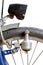 KIEV, UKRAINE - AUGUST 23, 2020: Close up of vintage headlights of a bicycle. Retro bike dynamo machine