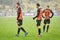 KIEV, UKRAINE - December 12, 2018: Frustrated soccer players sit on the lawn during the UEFA Champions League match between