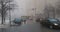 Kiev, Ukraine - December 17 2022: fog, not working traffic lights at an intersection in the city. Movement of cars and