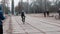 Kiev / Ukraine -February, 24 2019 Kiev Cyclocross Cup. Cyclist passing the finish line. Third place
