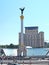 KIEV, UKRAINE. Independence Monument against the background of the Ukraine Hotel. Independence Square. Ukrainian  Square. Ukrainia