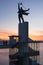 KIEV, UKRAINE - JANUARY 10, 2018: Kiev metro station Dnipro. A loving couple admires the sunrise.