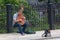 Kiev, Ukraine - July 16, 2017: Street musician plays tradition instrument