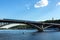 KIEV, UKRAINE - June 4, 2018: cityscape view from Dnieper River to the bridge.