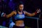 Kiev, Ukraine - March 02, 2019: Edna Oliveira mma girl fighters enterd on the ring during WWFC 14 international professional mixed