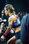 Kiev, Ukraine - March 02, 2019: Edna Oliveira mma girl fighters enterd on the ring during WWFC 14 international professional mixed