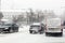 Kiev, Ukraine - March 1, 2018. Heavy snowfalls , frost and blizzard in Eastern Europe. Traffic jam. Abnormal frost and weather at