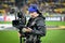 Kiev, UKRAINE - March 14, 2019:  Cameraman and opertor work and during the UEFA Europa League match between Dynamo Kiev vs Chelsea