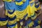 Kiev, Ukraine - May 18, 2019: Flags of military units participating in hostilities in the east of the country