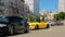 Kiev, Ukraine - May 22, 2021: BMW Z4 cars of different colors pull out of the parking lot. BMW car in motion