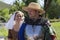 Kiev, Ukraine - May 27, 2018: Man and woman dressed as a medieval knight and his wife at the festival