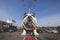 KIEV, UKRAINE - November 05, 2019: a unique statue in the form of a giant bulldog is installed on the street in Kiev. Unusual monu