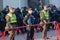 Kiev, Ukraine - October 18, 2017: Police woman standing in cordon guarding