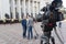 Kiev, Ukraine - October 18, 2017: Television cameras on the square in front of the parliament building during the coverage of the