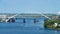 Kiev, Ukraine, panoramic view of the bridge under construction across the Dnieper river, clear weather, summer
