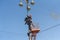 Kiev, Ukraine - September 18, 2015: Electricians repairing lighting equipment