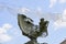 KIEV, UKRAINE - September 23, 2015:Old Soviet air-defense radar in the Kiev city. coat of arms Ukraine