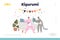 Kigurumi party concept of landing page with boy and girl animal jumpsuit pajamas fighting pillows