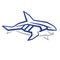 Killer whale graphic sign, isolated vector. Blue symbol of aggressive marine animal, schematic drawing, angular lines.