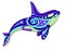Killer whale - vector linear color illustration. Orca - multicolored stained glass or batik. Picture for printing on glass and oth