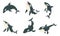 Killer Whales Set, Orca Marine Mammal Animal Leaping Out of Water Vector Illustration