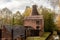 Kiln Tower with Canal  and Metal Gates at Coalbrookdale China Museum