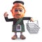 Kilt wearing Scots man with an empty shopping basket, 3d illustration