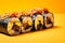 Kimbap tasty fast food street food for take away on yellow background