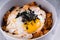 Kimchi fried rice with fried egg and nori