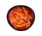 Kimchi Isolated, Kimchee in Black Bowl, Red Spicy Kim Chi, Hot Fermented Napa Cabbage, Traditional Jimchi