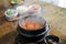 Kimchi Soup with tofu and pork belly served in clay pot, One of the most loved of all the stews in Korean cuisine