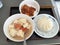 kimchi , steamed dumpling and toufu soup