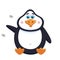 Kind cheerful cute penguin sits, fat birdie welcomes