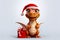 Kind dragon celebrate Christmas holidays in red Santa hat