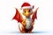 Kind dragon celebrate Christmas holidays in red Santa hat