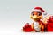 Kind dragon celebrate Christmas holidays in red Santa hat