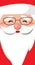 Kind face santa claus with glasses. Cheerful portrait with copy space on a white beard. Merry Christmas and Happy new