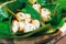 Kind of Thai sweetmeat situated banana leaf