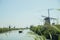 Kinderdijk mills, Netherlands - August, 2019 Summer scene in the famous Kinderdijk canal with windmills. Old Dutch village