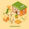 Kindergarten Building Isometric Composition