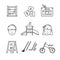 Kindergarten education icons thin line art set