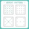 Kindergarten educational game for kids. Repeat pattern. Preschool worksheet for practicing motor skills. Working pages for