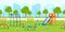 Kindergarten or kids playground in city park. Vector horizontal seamless background. Leisure and outdoor activities.