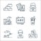 Kindergarten line icons. linear set. quality vector line set such as blocks, student, seesaw, pencil case, board, toy train,