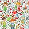 Kindergarten pattern with funny kids drawing. Vector illustration. Children play and grow.